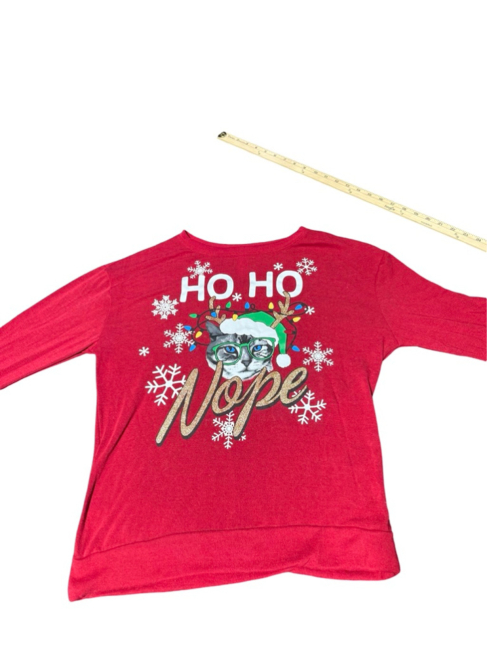 Juniors No Boundaries Sweatshirt M Red Green Christmas Cat #938